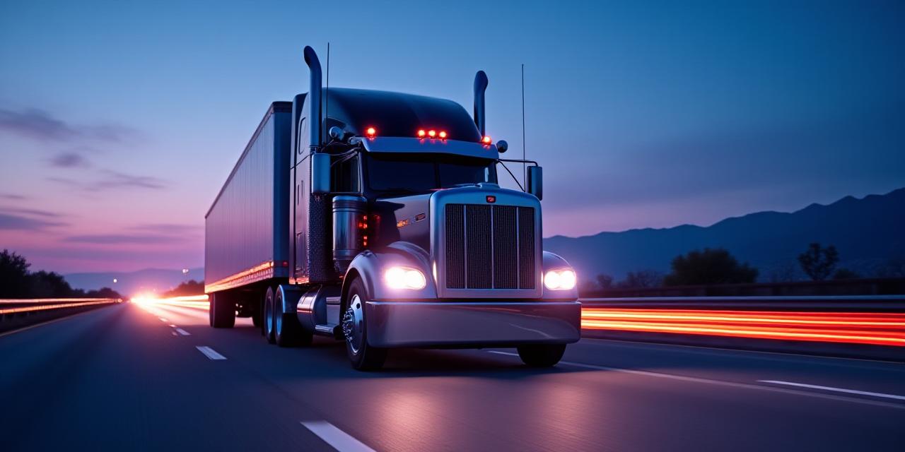 Modern high-tech logistics truck on highway during twilight